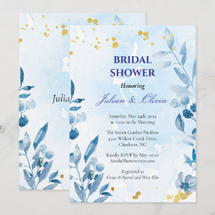 Luxury Dusty Blue Watercolor Bridal Shower Invitation