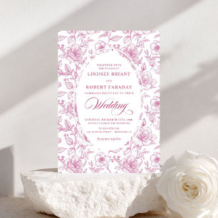 Luxury Dusty Pink Toile Roses Wedding Invitation