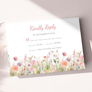 Luxury Dusty Pink Wildflower Kindly Reply Wedding RSVP Card