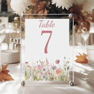 Luxury Dusty Pink Wildflower Wedding Table Number