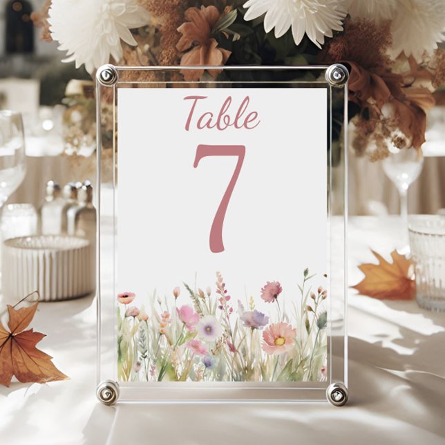 Luxury Dusty Pink Wildflower Wedding Table Number (Creator Uploaded)
