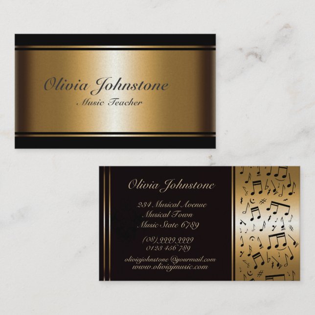 Luxury Effect Gold and Black Musical Notes Business Card (Front/Back)