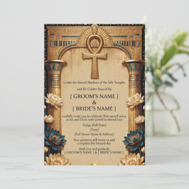 Luxury Egyptian Pharaoh Wedding Invitation | Golde (Standing Front)