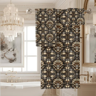 Luxury & Elegance   Art Deco Black & Gold Bath Towel Set