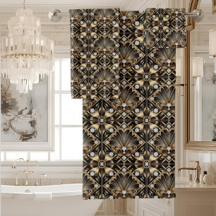 Luxury & Elegance   Art Deco Black & Gold Bath Towel Set