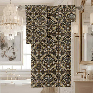 Luxury & Elegance   Art Deco Black & Gold Bath Towel Set