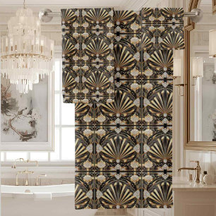 Luxury & Elegance   Art Deco Black & Gold Bath Towel Set