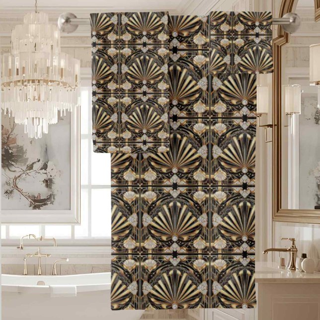 Luxury & Elegance | Art Deco Black & Gold Bath Towel Set (Creator Uploaded)