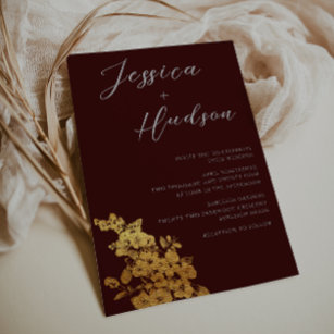 Luxury Elegance: Burgundy & Gold Floral Wedding Invitation