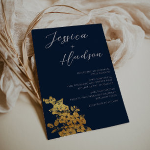 Luxury Elegance: Navy & Gold Floral Wedding Invitation