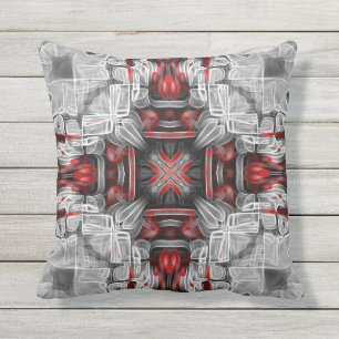 Luxury elegant, abstract, red, grey, white pattern cushion