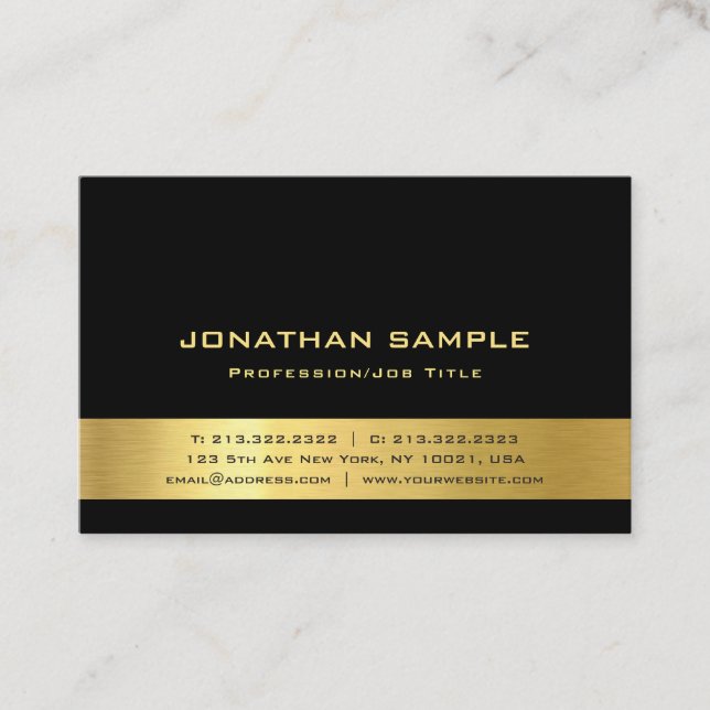 Luxury Elegant Black And Gold Modern Trendy Plain Business Card (Front)