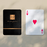 Luxury elegant black and gold monogrammed modern playing cards<br><div class="desc">Classy upscale monogrammed playing cards set in black leather look with a faux gold copper metallic shiny square. Easy to personalise with your monogram / name or business initials. An elegant business or personal gift for consultants, advisors, personal stylists, makeup artist, hairstylist, salon manager, home interior designers or architects, boutique...</div>