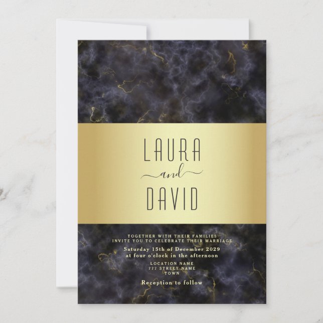 Luxury Elegant Black and Gold Wedding Invitation (Front)