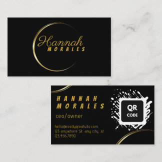 Luxury Elegant Black Gold Crescent QR Code Business Card