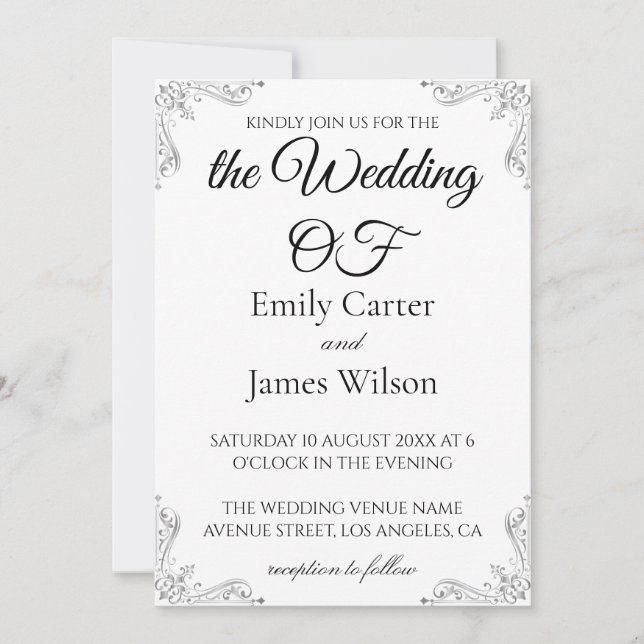 Luxury Elegant Black & White Calligraphy Wedding Invitation (Front)