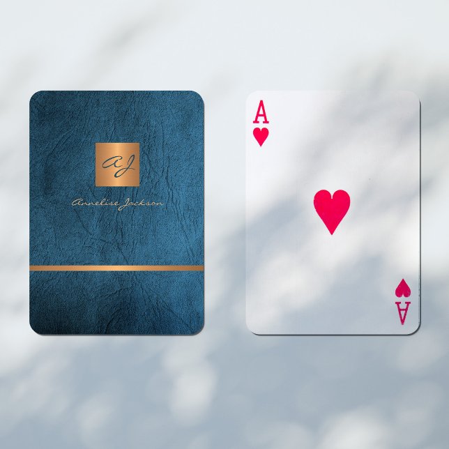 Luxury elegant blue and gold monogrammed modern playing cards (Creator Uploaded)