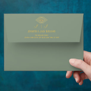 Luxury Elegant Boho Minimalist Sage Green Gold Envelope