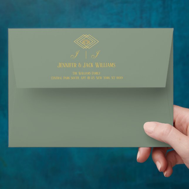 Luxury Elegant Boho Minimalist Sage Green Gold Envelope (Hand)