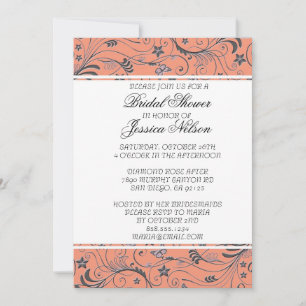 Luxury Elegant Coral Floral Swirls Shower Invite