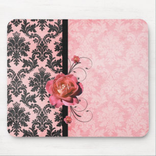 Luxury Elegant Damask Pink Rose Mousepad