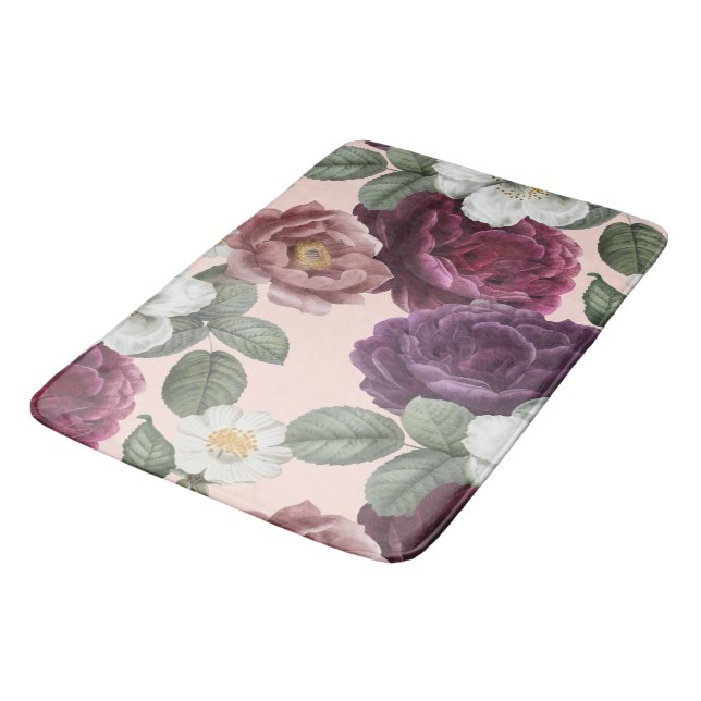 Luxury elegant Florals Roses Purple Bath Mat (Angled)