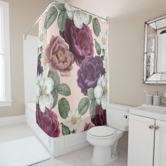 Luxury elegant Florals Roses Purple Shower Curtain (In Situ)