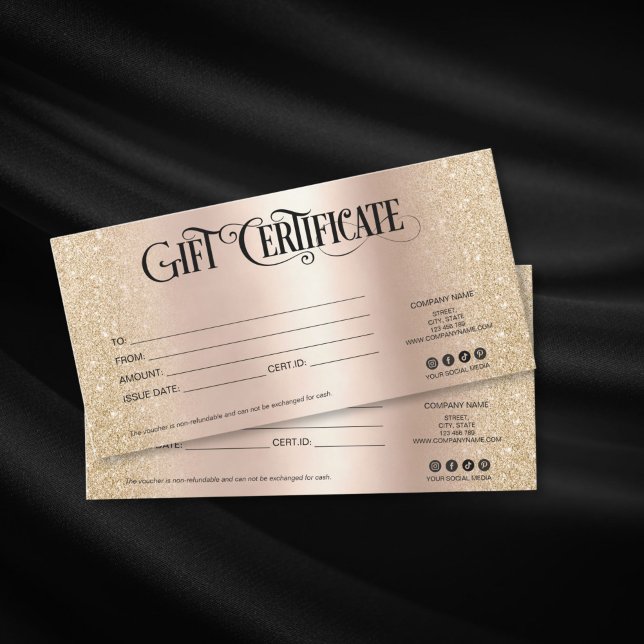 luxury elegant gift card certificate add logo (gold foil and gold glitter gift certificate)