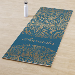 Luxury Elegant Gold Blue Mandala Design Name  Yoga Mat