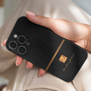 Luxury elegant gold glitter black monogrammed