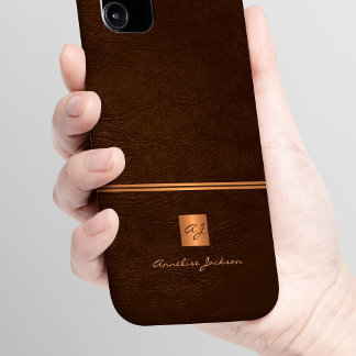 Luxury elegant gold glitter brown monogrammed iPhone 16 case
