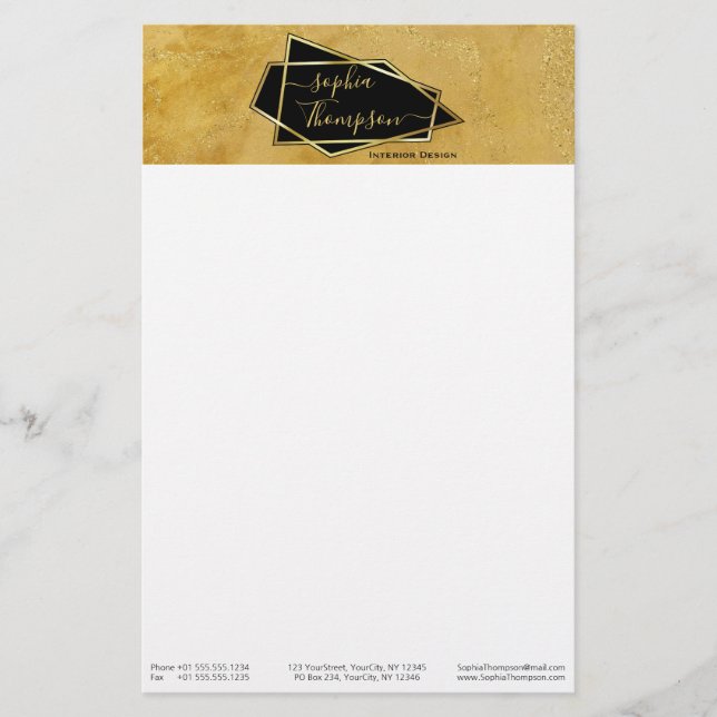 Luxury Elegant Gold Glitter Marble Script Stationery (Front)