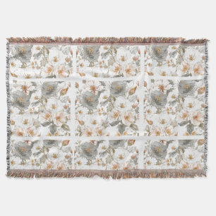 Luxury, Elegant, Gold Grey Flowers Pattern  Throw Blanket