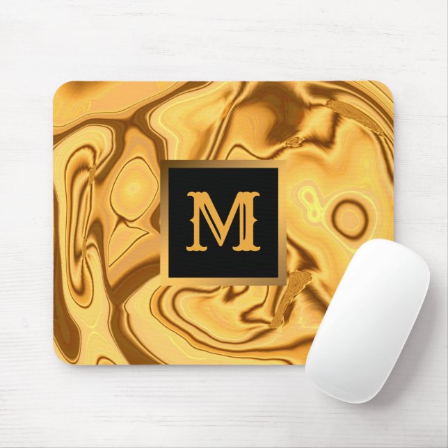 Luxury Elegant Gold Marble Monogrammed Mouse Pad (With Mouse)