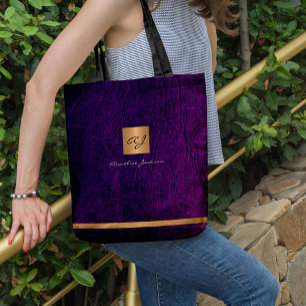 Luxury elegant gold modern purple monogrammed tote bag