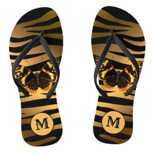Luxury Elegant Gold Monogrammed Tiger Flip Flops