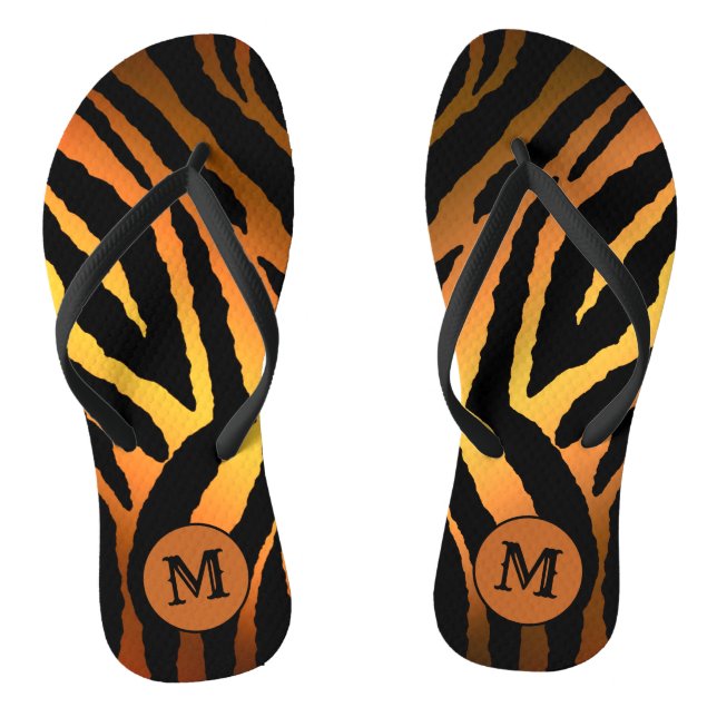Luxury Elegant Gold Monogrammed Tiger Flip Flops (Footbed)