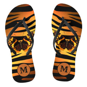 Luxury Elegant Gold Monogrammed Tiger Flip Flops