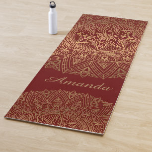 Luxury Elegant Gold Red Mandala Design Name  Yoga Mat