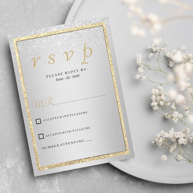 Luxury elegant gold silver glitter RSVP  Invitation (Luxury elegant gold silver glitter RSVP )
