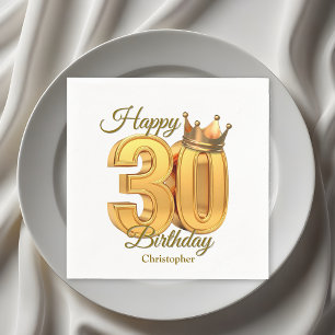 Luxury Elegant Golden Royal Crown 30th Birthday Napkin