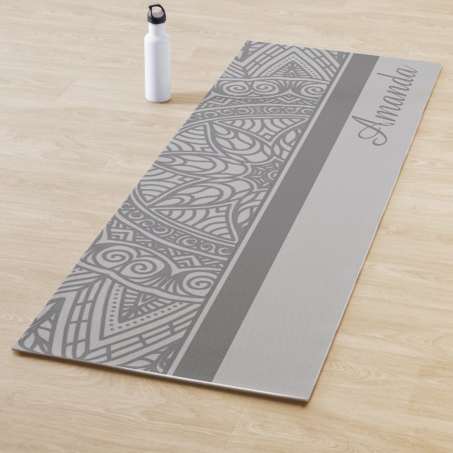 Luxury Elegant Grey Black Mandala Design Name  Yoga Mat (In Situ)