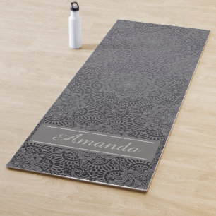 Luxury Elegant Grey Black Pattern Design Name Yoga Mat