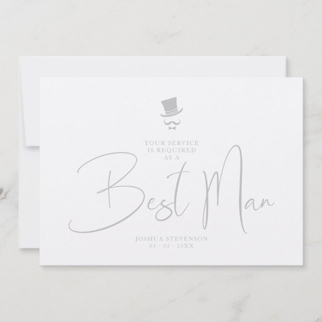 Luxury Elegant Grey Gorgeous Script Best Man Invitation (Front)