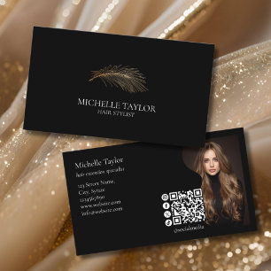 Luxury Elegant Hair Stylist Extension Photo Gold Business Card