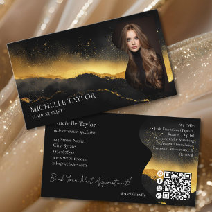 Luxury Elegant Hair Stylist Extension Photo Gold Business Card