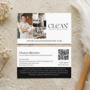 Luxury Elegant Maid House Cleaning Photo QR Code Business Card