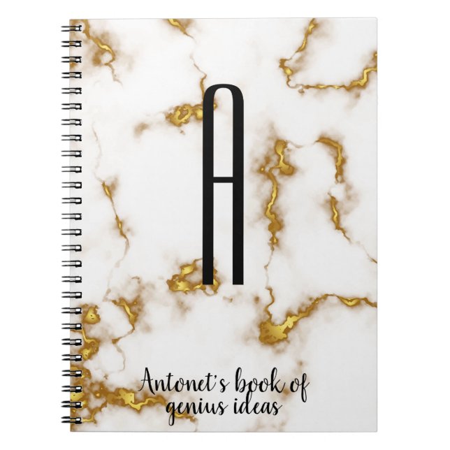 Luxury Elegant Marble Gold modern monogram quote Notebook (Front)