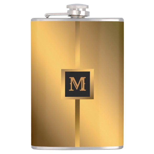 Luxury Elegant Modern Black Gold Marble Hip Flask (Front)