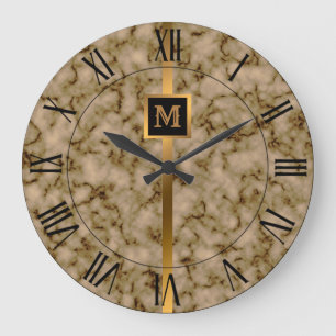 Luxury Elegant Modern Black Gold Marble Large Clock